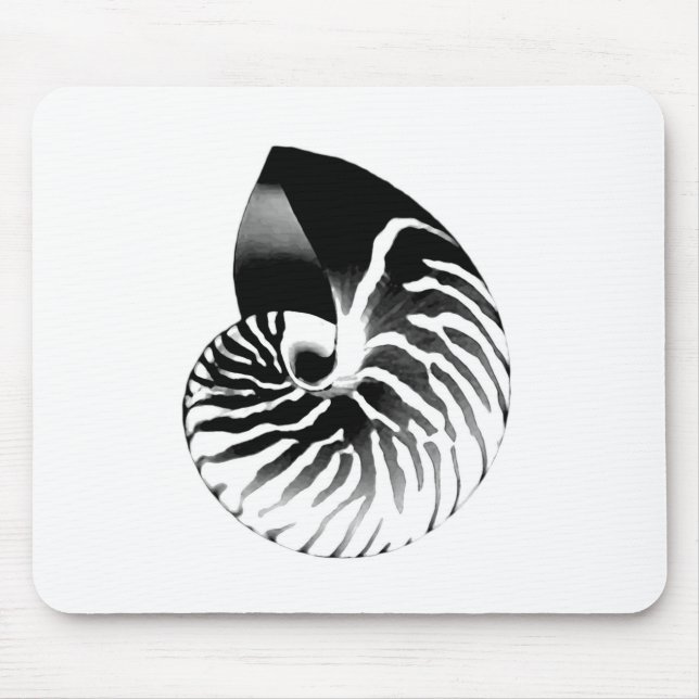 Tapis De Souris Coquille de Nautilus - noir, gris et blanc (Devant)
