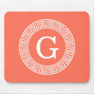 Tapis De Souris Corail Blanc Grille Clé grecque Cadre initial Mono