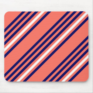 Tapis De Souris Corail, bleu marine et blanc cinq bandes motif