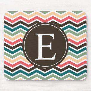 Tapis De Souris Corail Brown Turquoise Chevron Monogramme