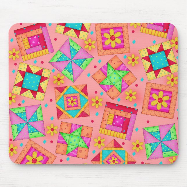 Tapis De Souris Corail Patchwork Blocks Mousepad (Devant)