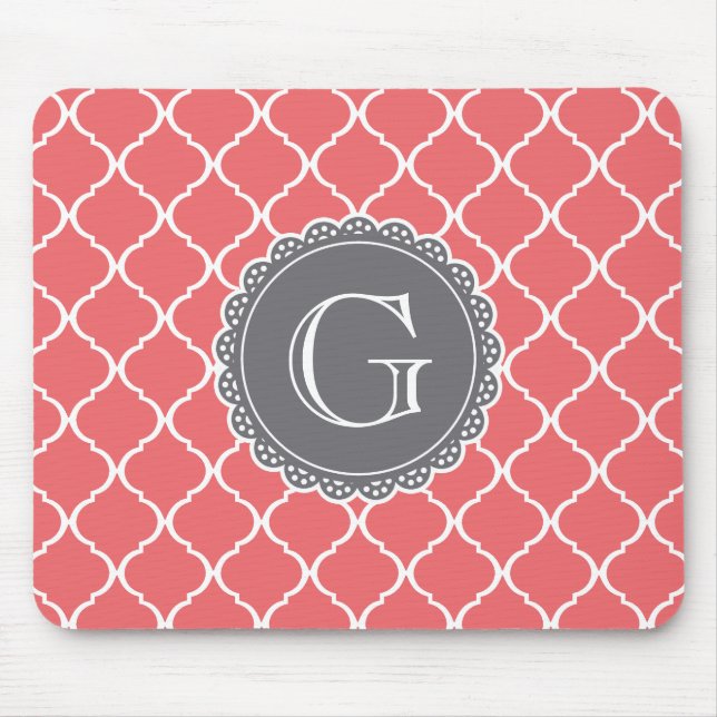 Tapis De Souris Coral marocain treillis Motif gris monogramme (Devant)