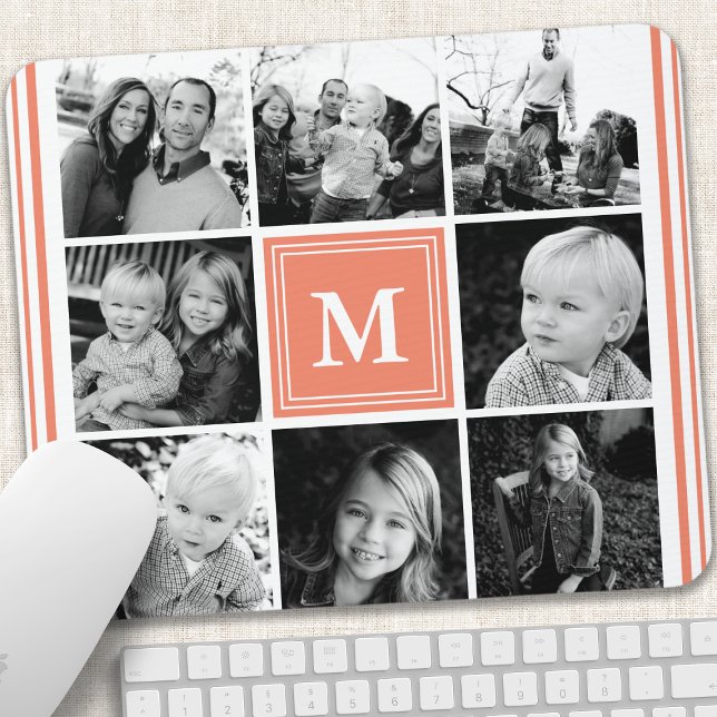 Tapis De Souris Coral Monogramme Famille Photo Collage (Créateur téléchargé)