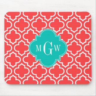 Tapis De Souris Coral Red Wha Marocain #6 Nom Turquoise Monogramme