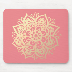 Tapis De Souris Coral rose et or Mandala