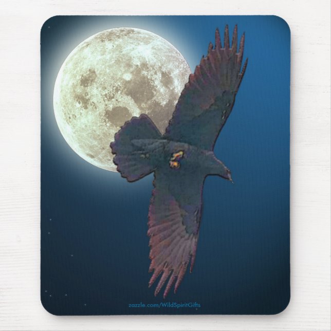 Tapis De Souris Corbeau mystique et Pleine lune Imaginaire Art (Devant)