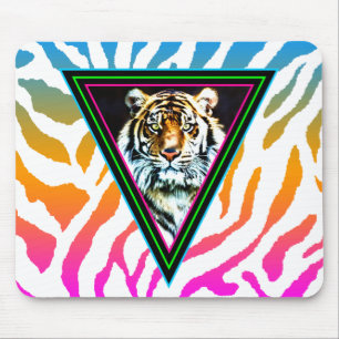 Tapis De Souris Corey Tiger 80s Vintage Neon Triangles Tiger Face