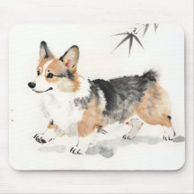 Corgi Aquarelle – Art canin à l'encre japonaise fa