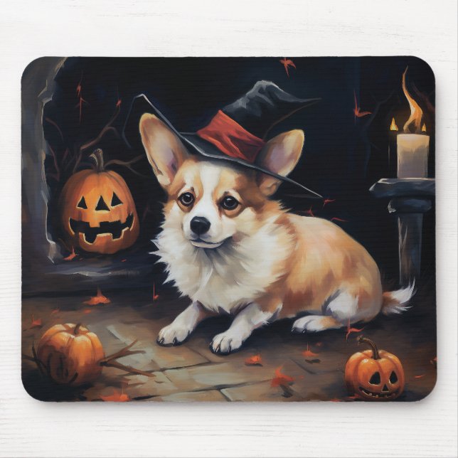 Tapis De Souris Corgi Citrouille Halloween effroi (Devant)