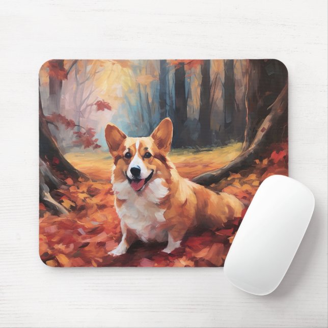 Tapis De Souris Corgi dans les feuilles d'automne automne automne  (Avec souris)