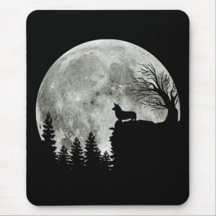 Tapis De Souris Corgi debout Au Lune De Montagne Halloween