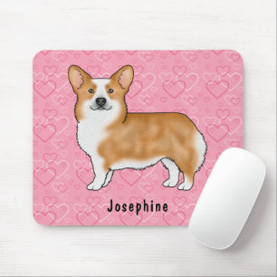 Tapis De Souris Corgi gallois Pembroke Rouge Sur Coeur Rose Avec N