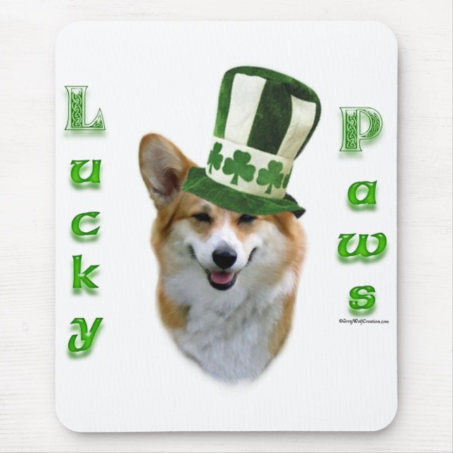 Tapis De Souris Corgi Lucky Paws; Corgi St Patrick's Day cadeau (Devant)
