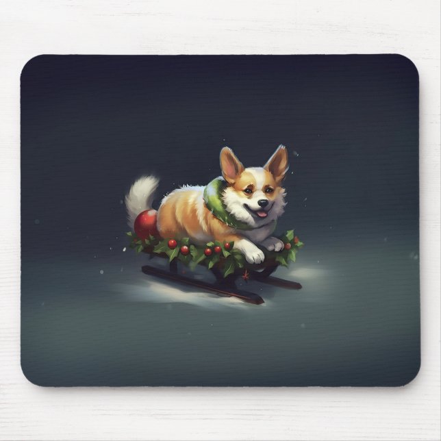 Tapis De Souris Corgi neige de Noël hiver (Devant)