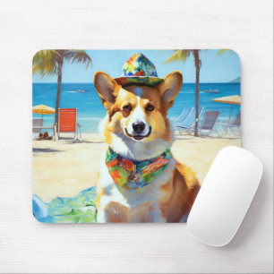Tapis De Souris Corgi on Beach, cadeau d'été pour les amoureux de 