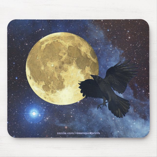 Tapis De Souris Corneille, Lune et Espace Extérieur Mousepad (Devant)