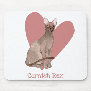 Tapis De Souris Cornouailles Rex Chat Aquarelle Kitty Coeur rose
