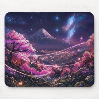 Tapis De Souris Cosmic Mount Fuji & Sakura Night Mouse Pad - Anime