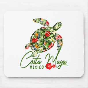 Tapis De Souris Costa Maya Mexique Tortue de mer Hibiscus Tropical