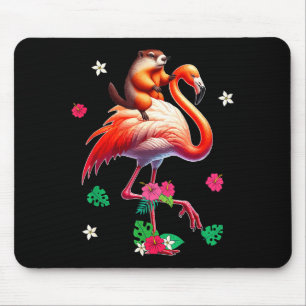 Tapis De Souris Costume de famille de marmotte montant un flamant 