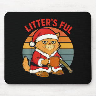 Tapis De Souris Costume de Noël pour chat plein de litière fatigué