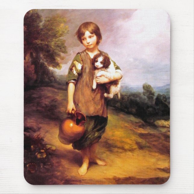 Tapis De Souris Cottage fille avec chien (Devant)