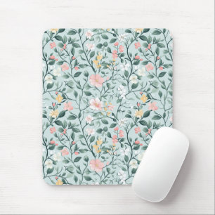 Tapis De Souris Cottagecore aquarelle florales vert rose