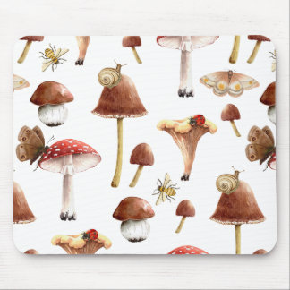 Tapis De Souris Cottagecore Champignons et Insectes Forêt Boisée 