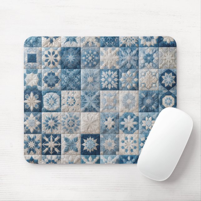 Tapis De Souris Couche de flocons de neige bleu et blanc (Avec souris)