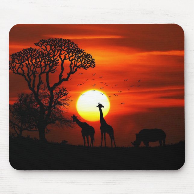 Tapis De Souris Coucher de soleil africain avec Giraffes (Devant)