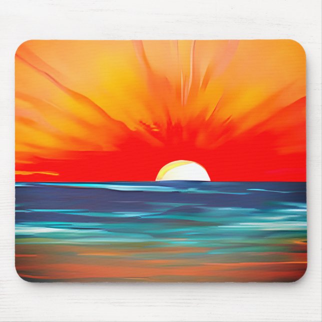 Tapis De Souris Coucher de soleil de l'océan en orange et bleu (Devant)