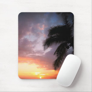 Tapis De Souris Coucher de soleil onirique de palme tropicale