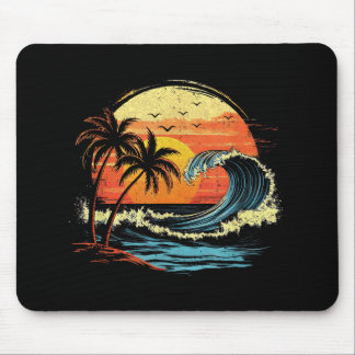 Tapis De Souris Coucher de soleil Rétro Tropical Vintage Plage Pal