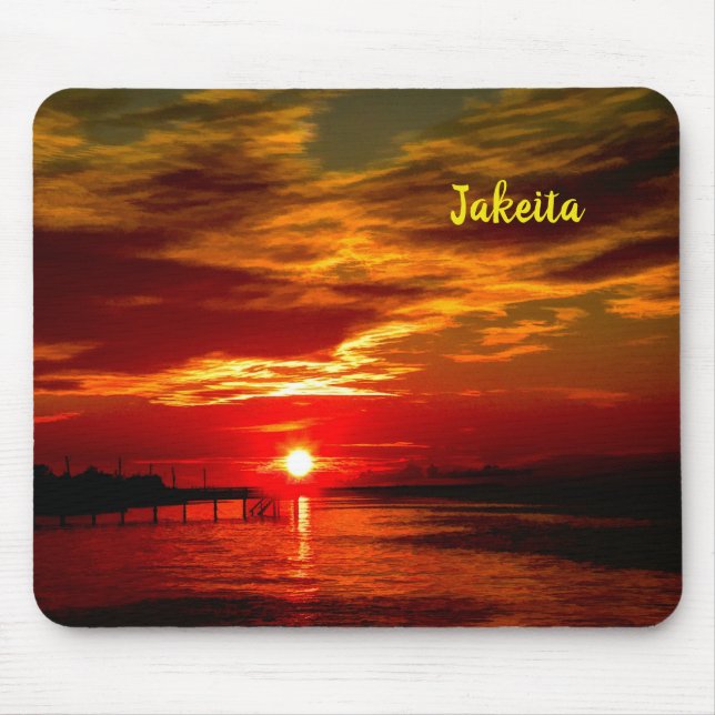 Tapis De Souris Coucher de soleil rouge vert et cuivre (Devant)