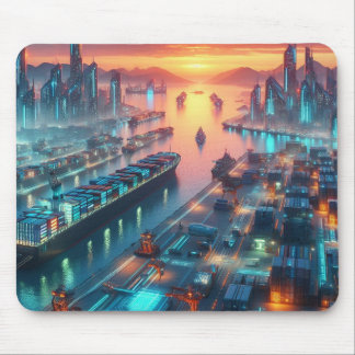 Tapis De Souris Coucher de soleil sur le port de Neon