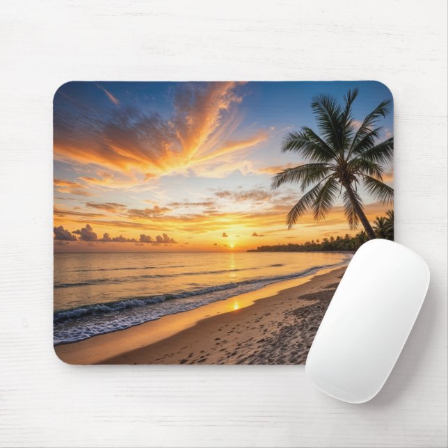 Tapis De Souris Coucher de soleil sur une île tropicale (Avec souris)