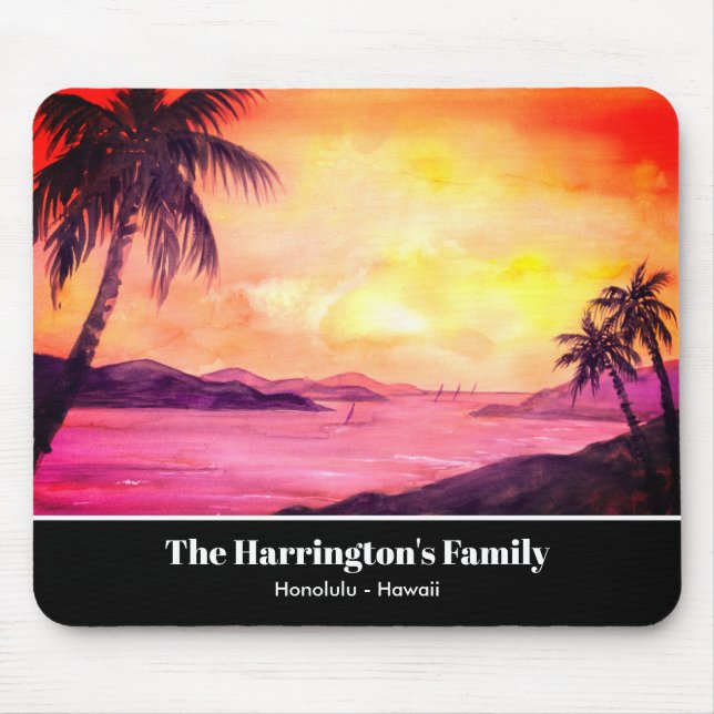 Tapis De Souris Coucher de soleil tropical à l'aquarelle par Farid (Devant)