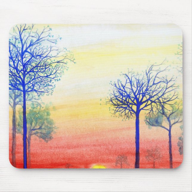 Tapis De Souris Coucher du soleil avec les arbres bleus (Devant)