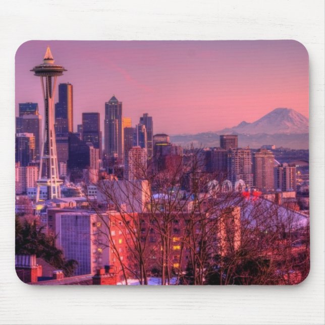 Tapis De Souris Coucher du soleil derrière l'horizon de Seattle du (Devant)