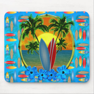 Tapis De Souris Coucher du soleil et planches de surf