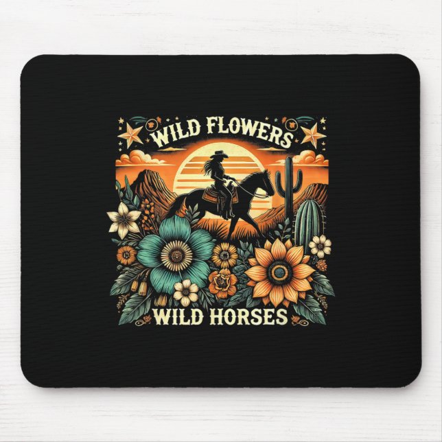Tapis De Souris Coucher du soleil fille équitation Cheval Fleurs s (Devant)