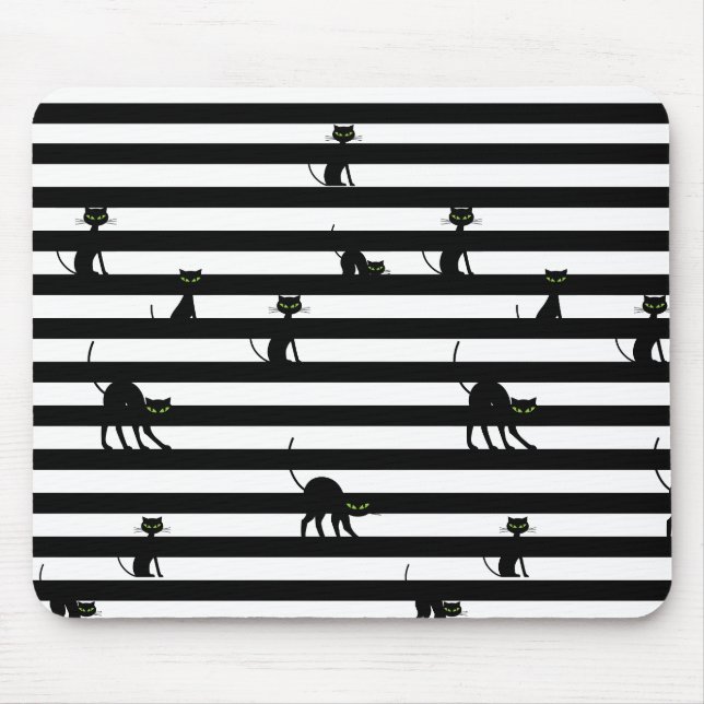 Tapis De Souris Couleur Chat noir et bandes (Devant)