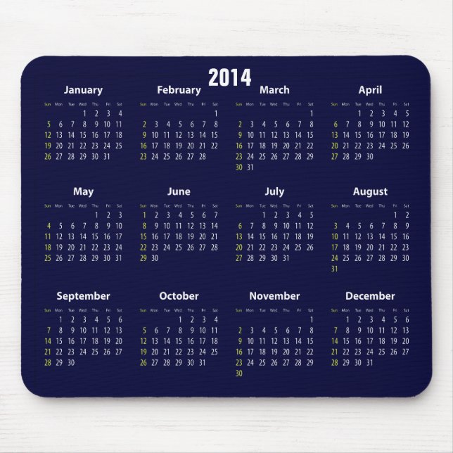 Tapis De Souris couleur de bleu de 2014 calendriers (Devant)