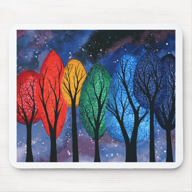 Tapis De Souris Couleur de nuit - ciel étoilé d'arbres (Devant)