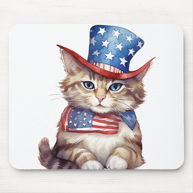 TAPIS DE SOURIS COULEUR D'EAU BLEU BLANC PATRIOTIQUE ROUGE KITTY C (Devant)