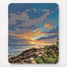 Couleur vive Plage océanique pittoresque Mousepad