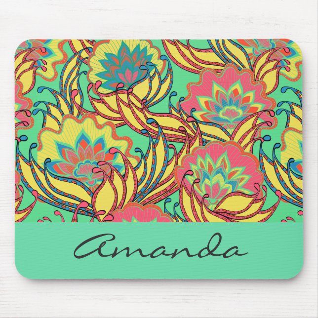 Tapis De Souris Couleurs caribéennes Boho Floral Personnalisé (Devant)