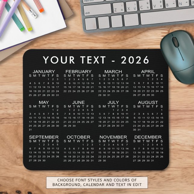Tapis De Souris Couleurs personnalisées simples du calendrier 2026 (Créateur téléchargé)