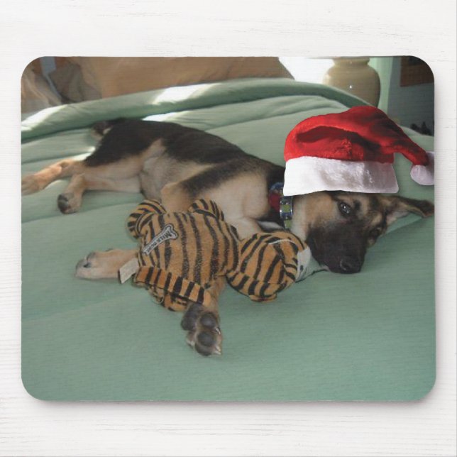 Tapis De Souris Coupe berger allemande avec chapeau de Père Noël (Devant)