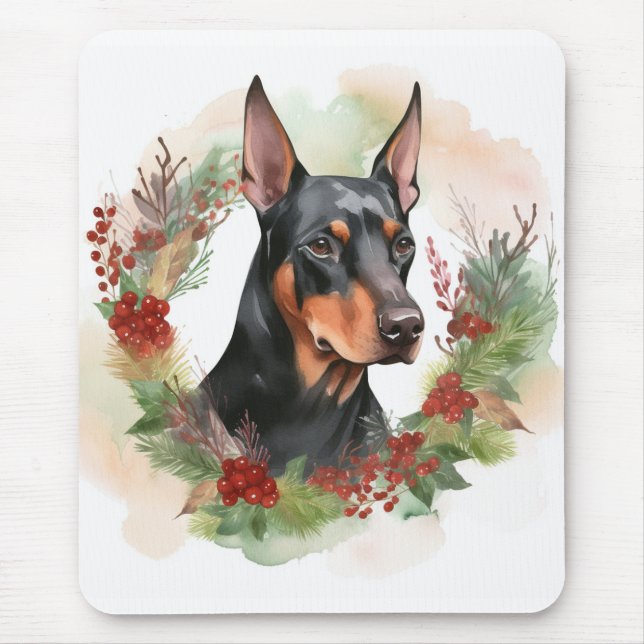 Tapis De Souris Coupe festive Doberman Christmas Wreath (Devant)